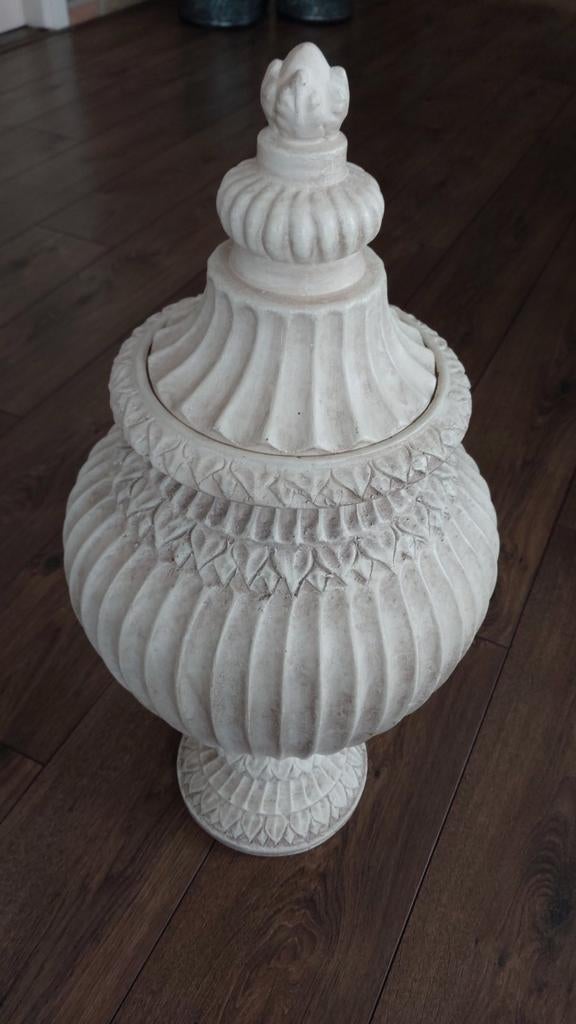 Decoratieve Urn/Pot met Deksel - Crème/Wit, Ophalen, Steen, Overige kleuren, 50 tot 75 cm