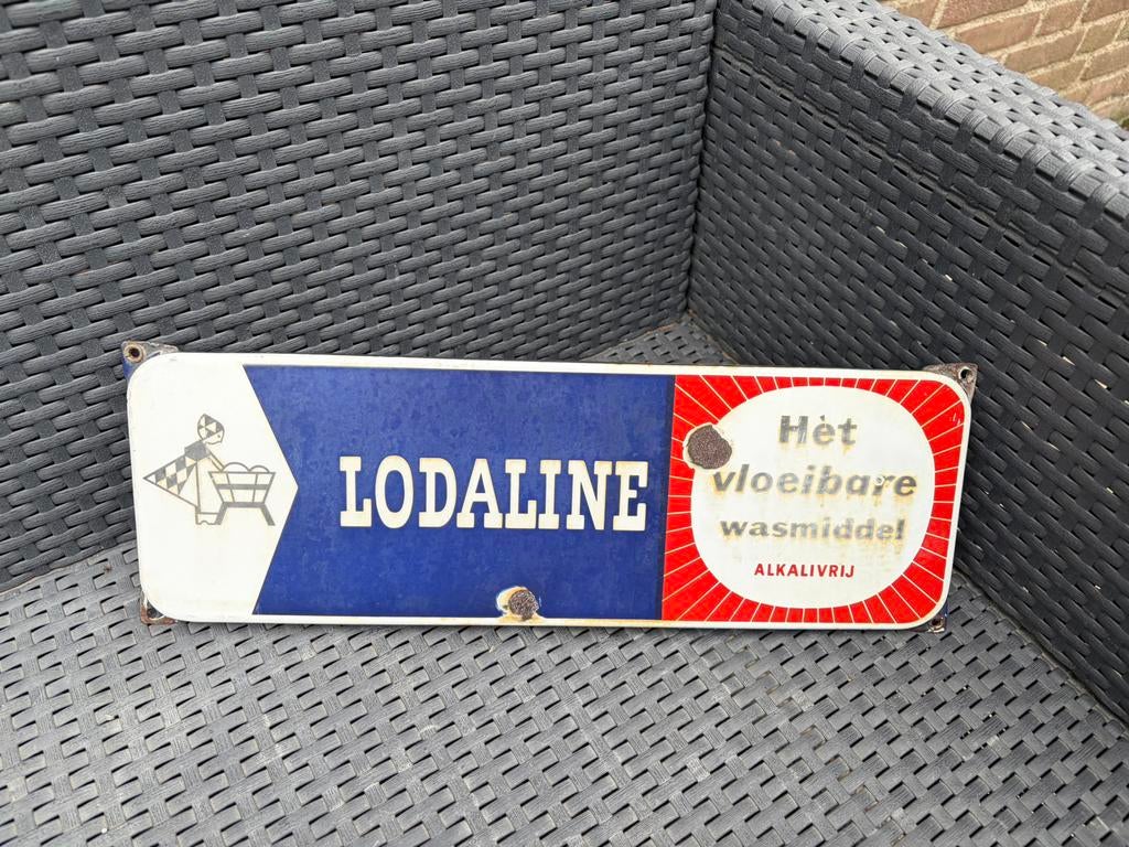 Lodaline emaille reclamebord, Ophalen of Verzenden, Gebruikt, Reclamebord