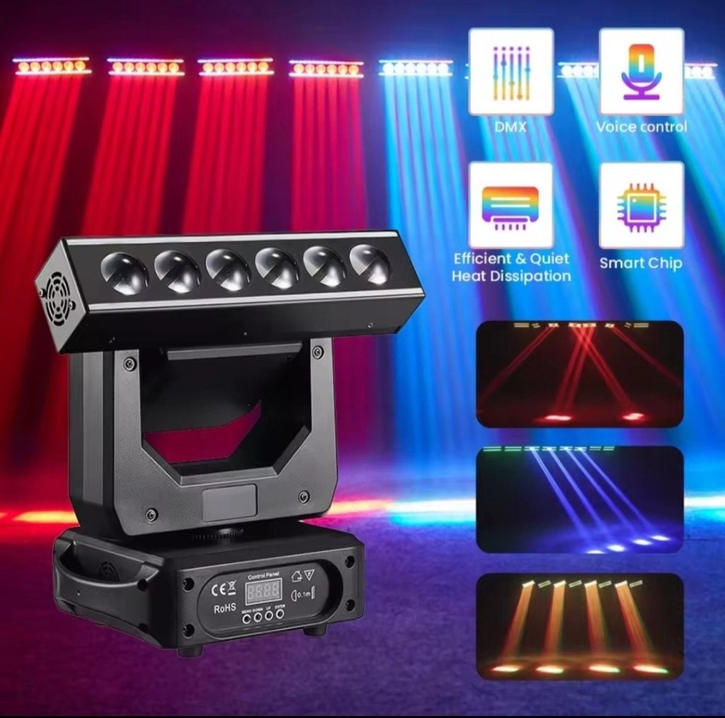 3-assige Movinghead met 6x20 Watt RGBW leds en 2 ledstrips, Ophalen, Nieuw, Licht, Geluidgestuurd