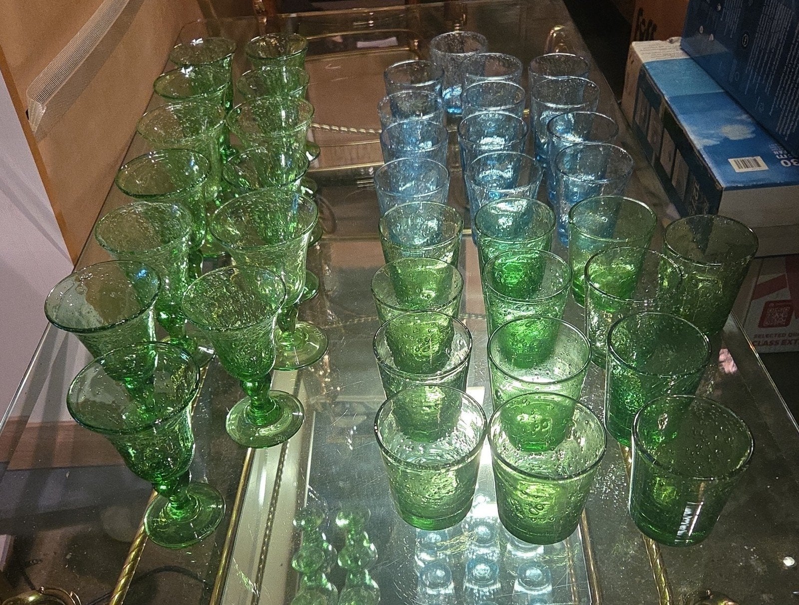 handgeblazen Biot Provence glaswerk glazen groen en blauw, Ophalen
