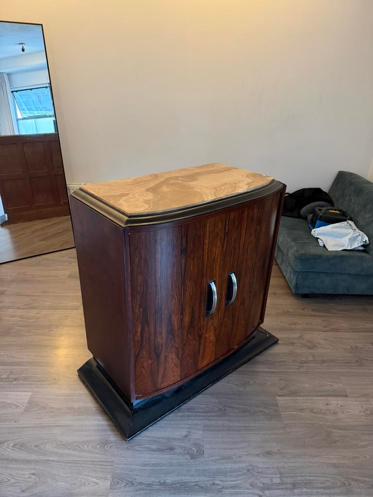 Art Deco dressoir / drankkast + tafel set uit 1930–1940., Ophalen, Gebruikt, 25 tot 50 cm