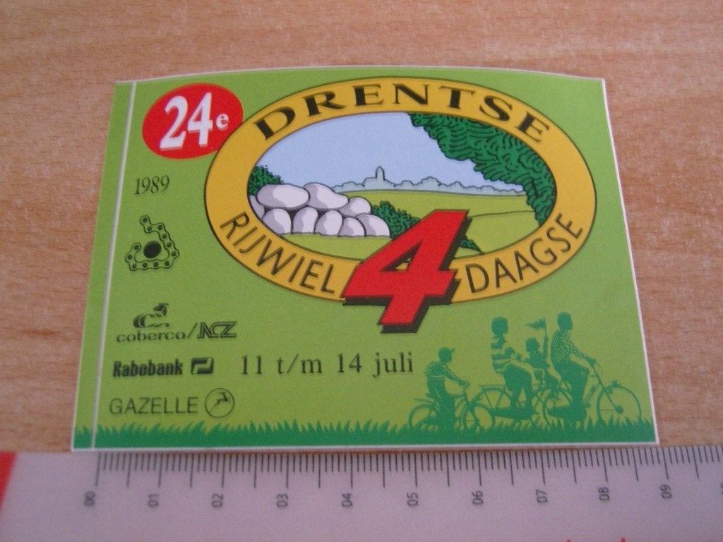 sticker 24e Drentse Rijwiel 4 Daagse 1989 Gazelle Coberco *, Ophalen of Verzenden, Zo goed als nieuw