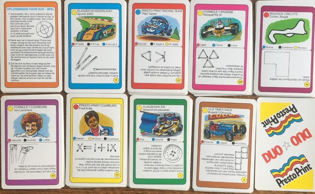 DUO Kwartet / Presto Print  Kwartetspel -  Autoraces, Ophalen of Verzenden, Zo goed als nieuw, Kwartet(ten)