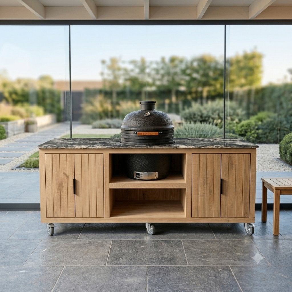 Zomeraanbieding! - Massief Eiken Buitenkeuken - Kamado BBQ, Tuin en Terras, Buitenkeukens, Houtskool, Nieuw, Ophalen of Verzenden