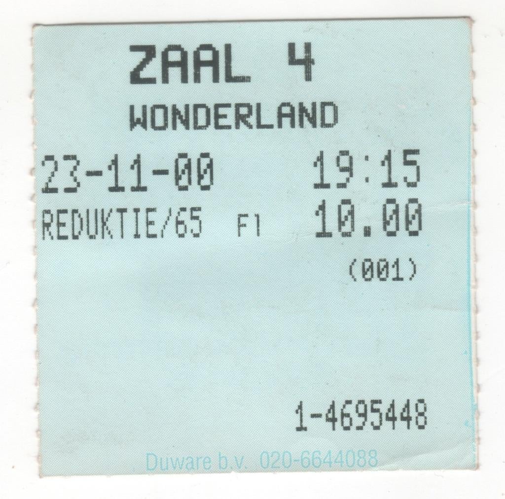 bioscoopkaartje Wonderland 2000 (TK 11), Ophalen of Verzenden