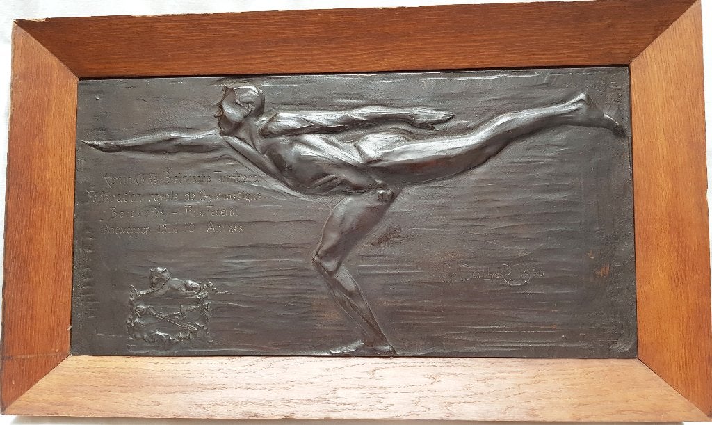 Art Deco Bronzen Plaquette - G. Collard - L. 73 cm., Ophalen of Verzenden, Brons
