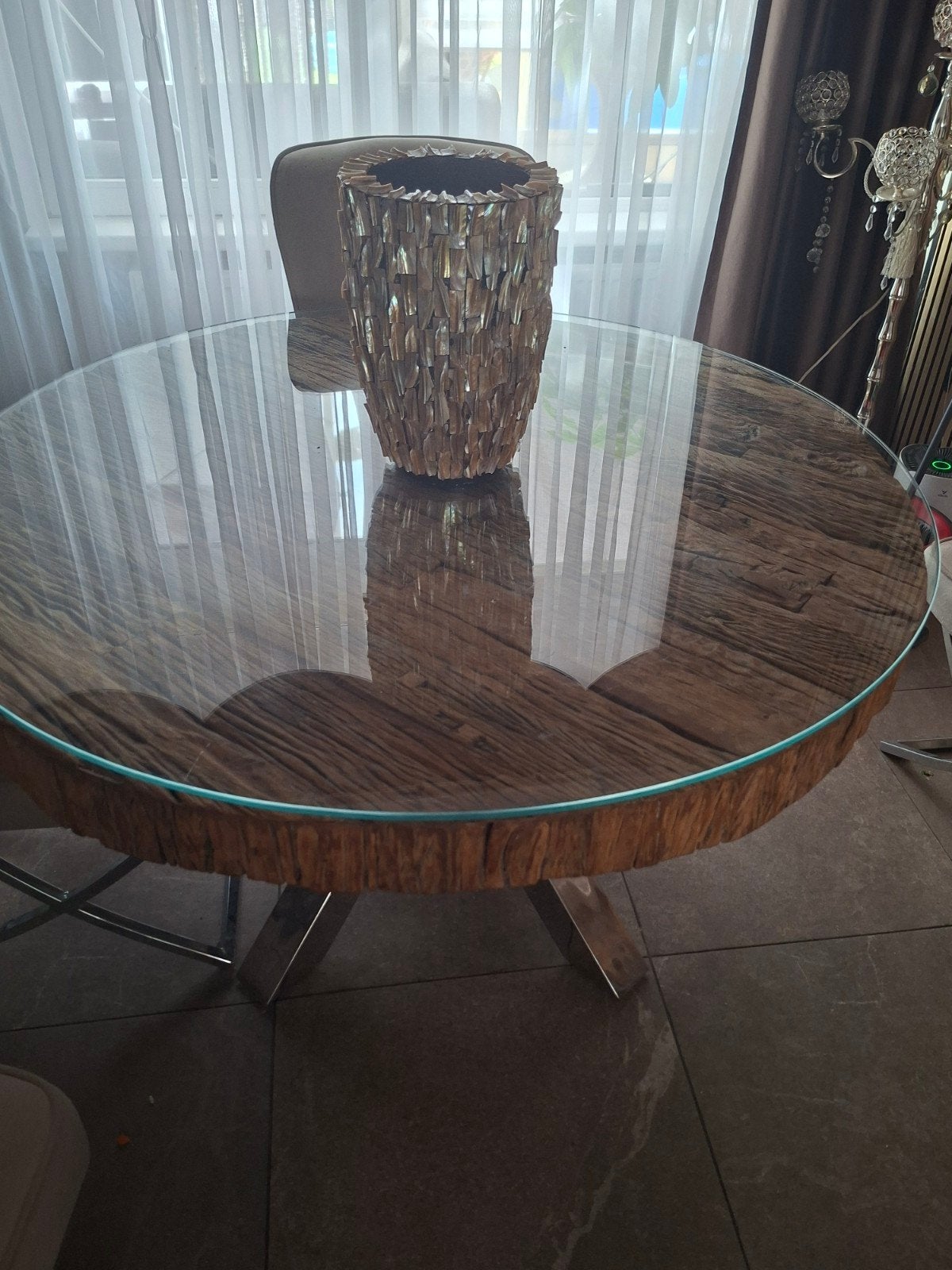 Eettafel en salontafel set - 2 jaar oud, Ophalen, Gebruikt, Rond, Glas