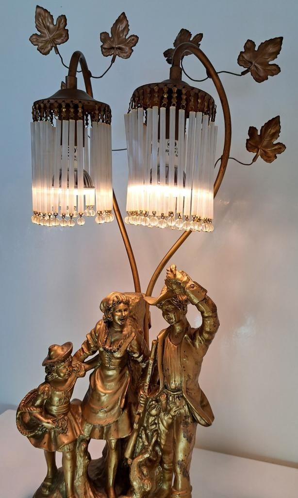 Mooi Vintage tafellamp brons met glazen kralen Prachtig, Ophalen