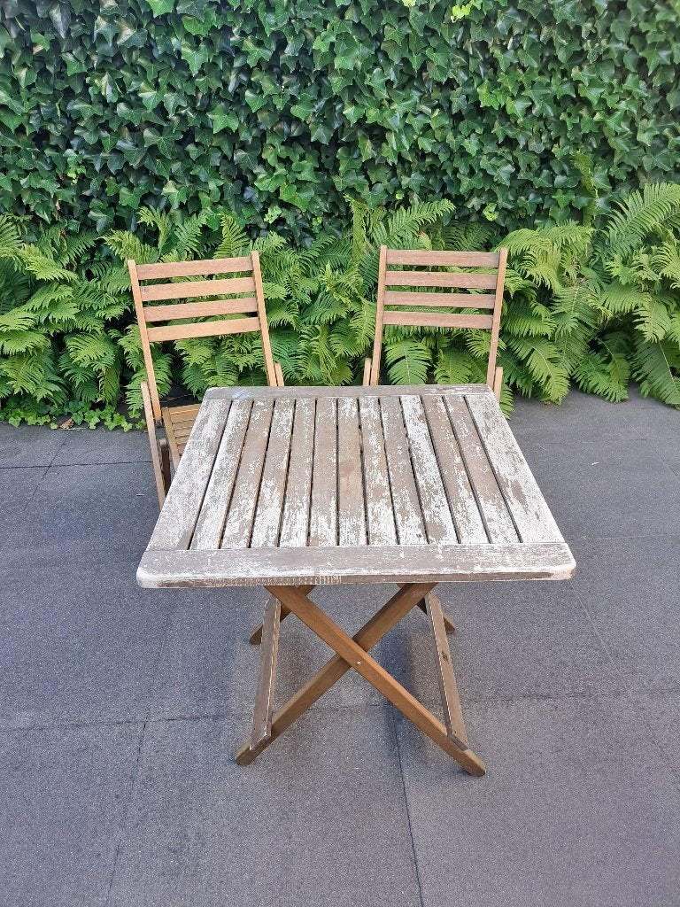 Picknick tafel met 4 stoelen, Tuin en Terras, Ophalen, Gebruikt, Rechthoekig, Hout
