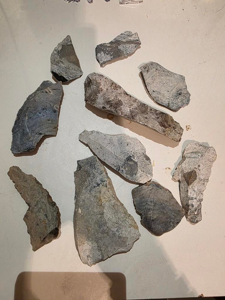 Set van 10 prehistorische werktuigen ( lithics) uit België., Verzamelen, Mineralen en Fossielen, Ophalen of Verzenden, Fossiel