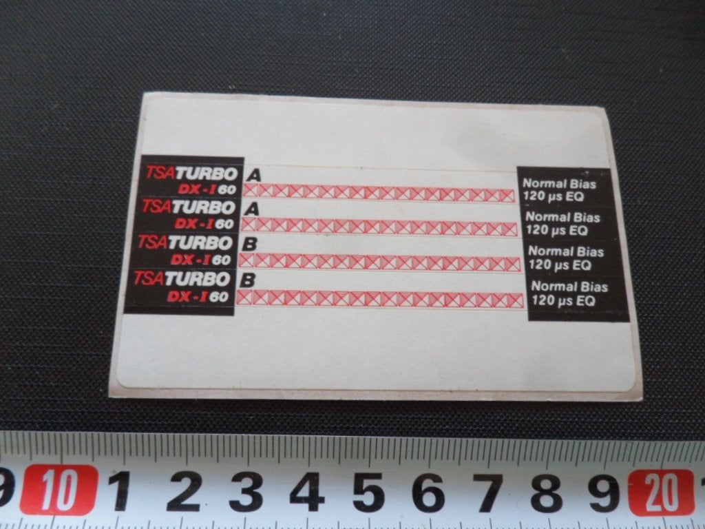 sticker cassette bandje TSA TURBO DX-I 60 2x A 2x B, Verzamelen, Ophalen of Verzenden, Zo goed als nieuw