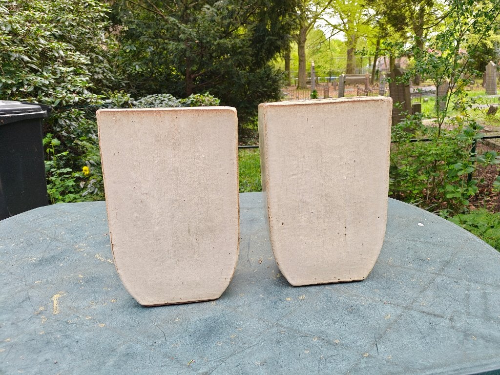 2 zware roomkleurige geglazuurde plantenbakken, Ophalen, Steen, Gebruikt, Minder dan 30 cm