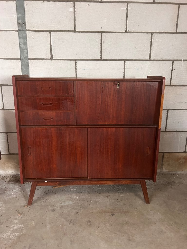 Vintage Teak Highboard, Huis en Inrichting, Ophalen, Gebruikt, 100 tot 150 cm, Teakhout