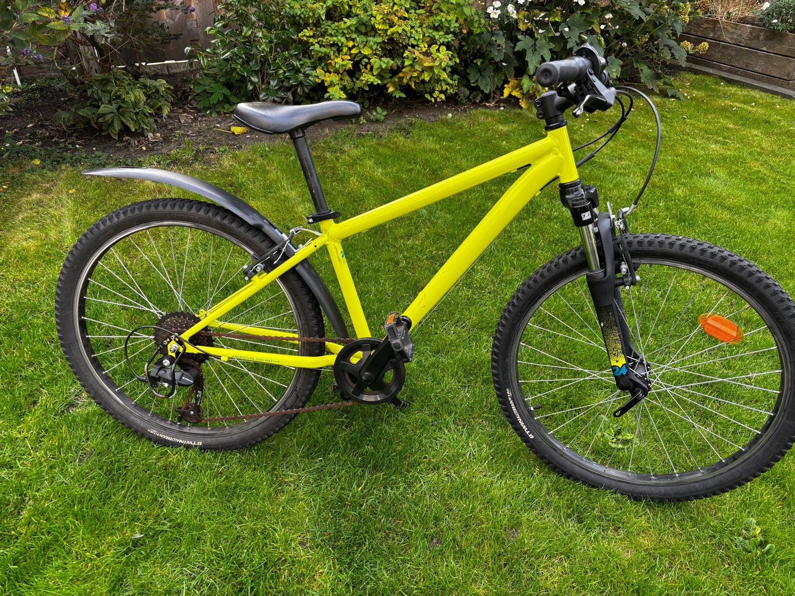 Rockrider (Decathlon) Kinderfiets 24 inch Geel, Gebruikt, Versnellingen, 61 tot 65 cm, Schijfrem