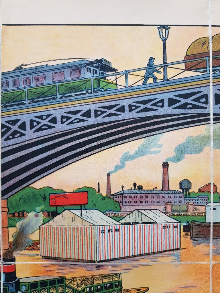 Onder de brug oude schoolplaat uit Frankrijk litho op canvas, Ophalen of Verzenden