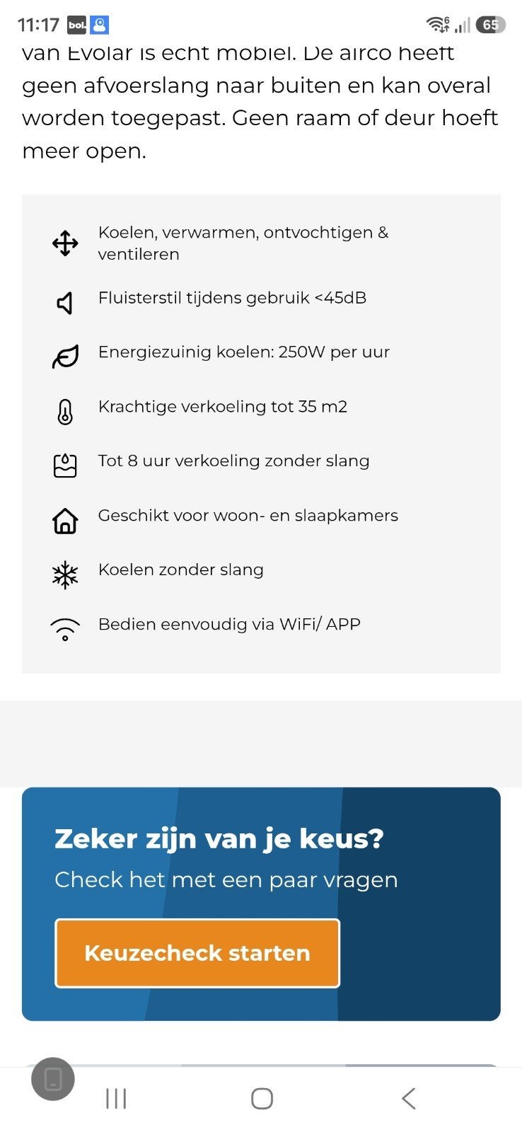 Evolar EVO-ES9000 Mobiele Airco Zonder Afvoerslang, Witgoed en Apparatuur, Airco's, Nieuw, Mobiele airco, Minder dan 60 m³, 3 snelheden of meer