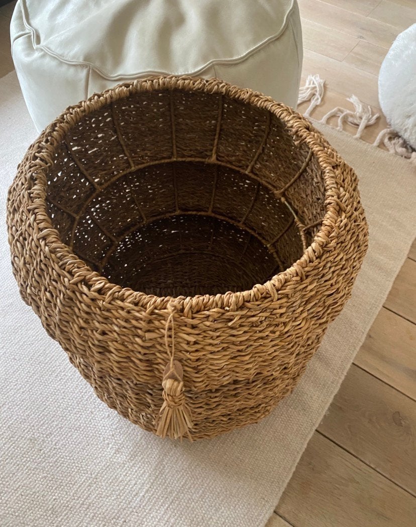 XL boho ibiza mand zeegras sabi riet rattan gevlochten, Ophalen, Nieuw, Rond, Riet