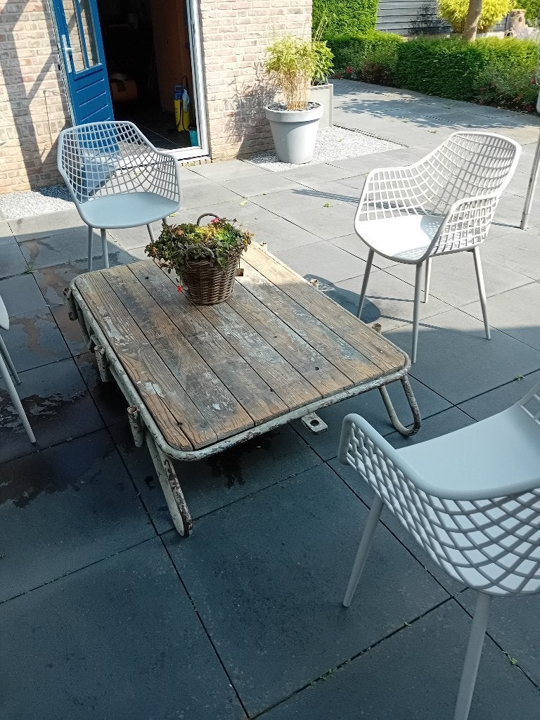 Rustieke Salontafel, Transportkar op wielen, Huis en Inrichting, Tafels | Salontafels, Gebruikt, 100 tot 150 cm, 50 tot 100 cm