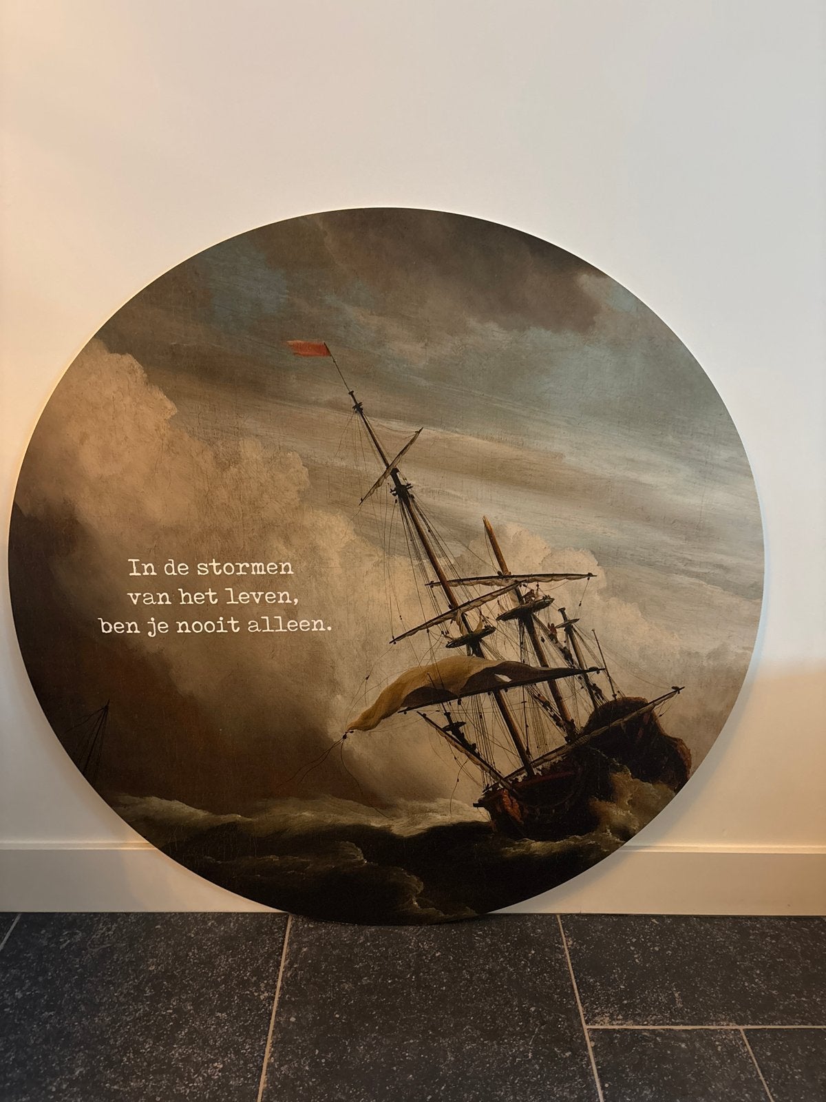 Rond Schilderij met Maritiem Thema en Tekst - 1 Meter, Antiek en Kunst, Ophalen, Maritiem / water, Overige ondergronden, Klassiek