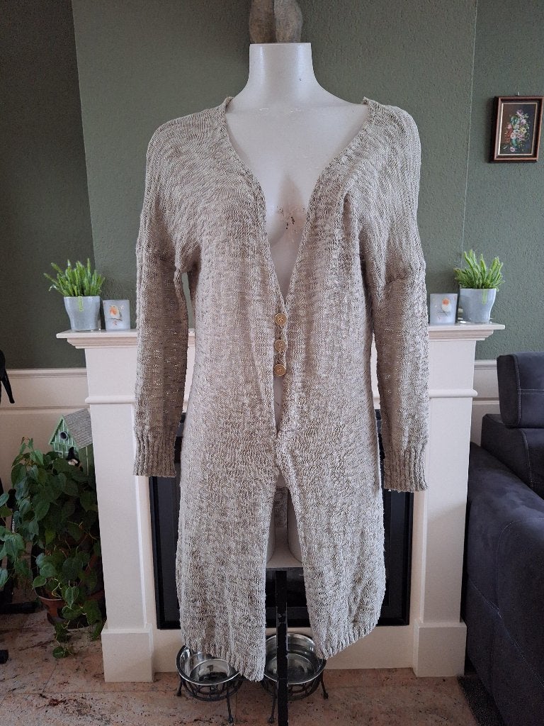 Nana Nucci beige bruin cardigan vest valt groot 34 0 38 M, Maat 38/40 (M), Verzenden, Beige, Zo goed als nieuw