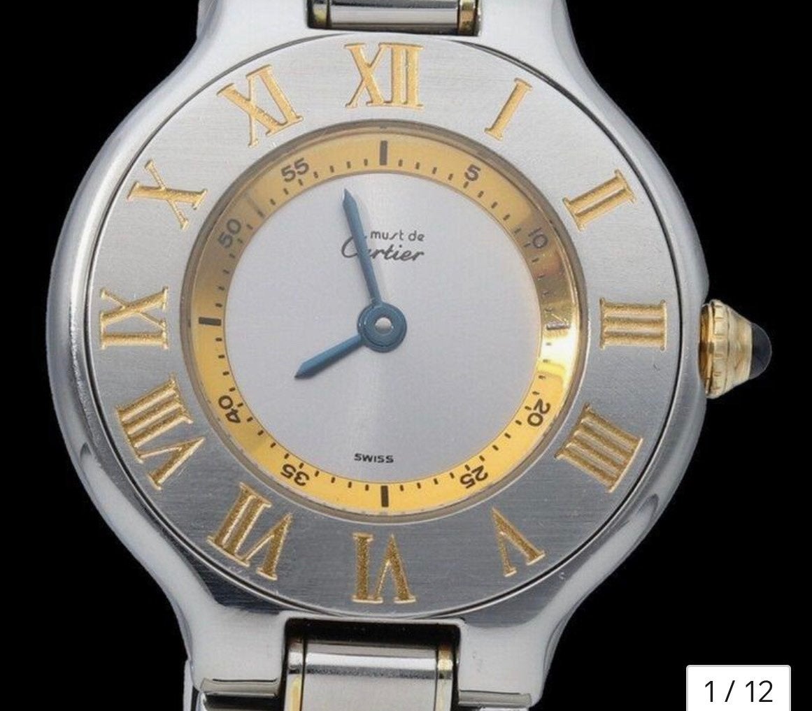 Must 21 Cartier herenhorloge model 1330 met 2 e horl.band, Ophalen, Zo goed als nieuw, Leer, Overige merken