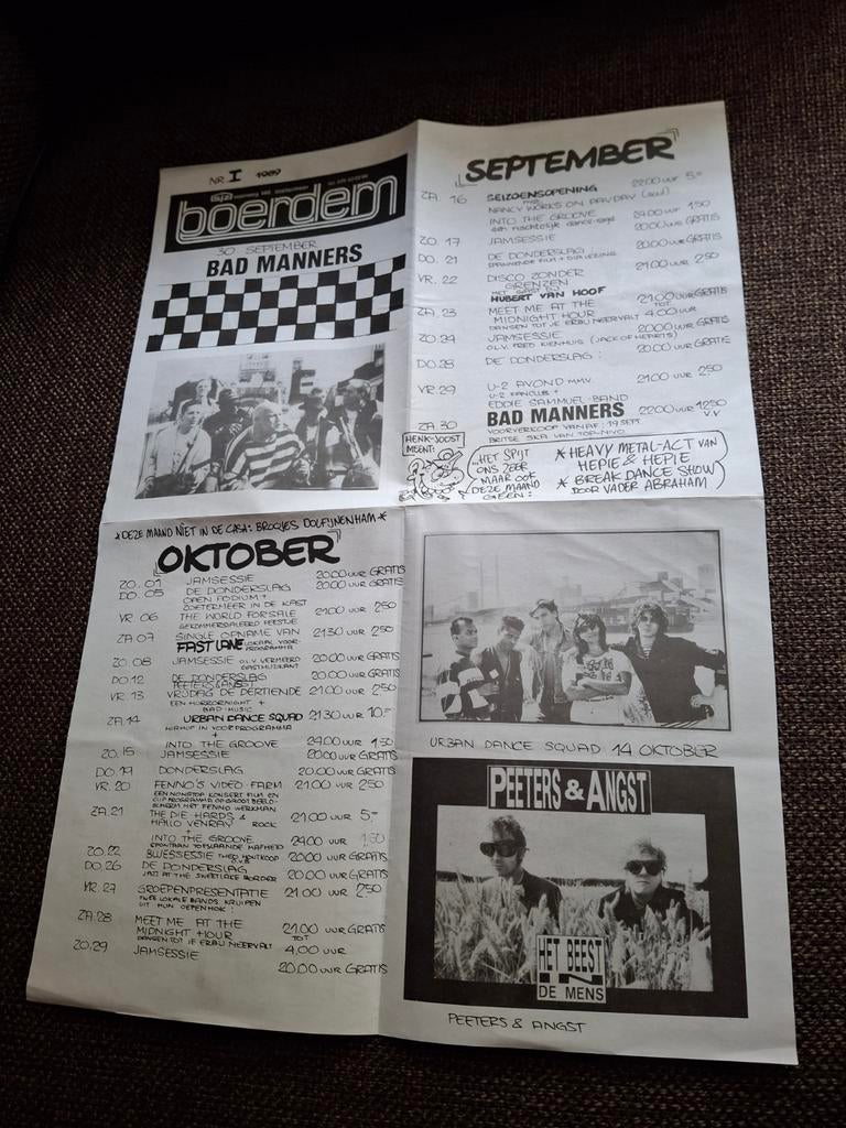 Boerderij Zoetermeer concertagenda Bad Manners 1989, Ophalen of Verzenden, 1980 tot heden, Tijdschrift
