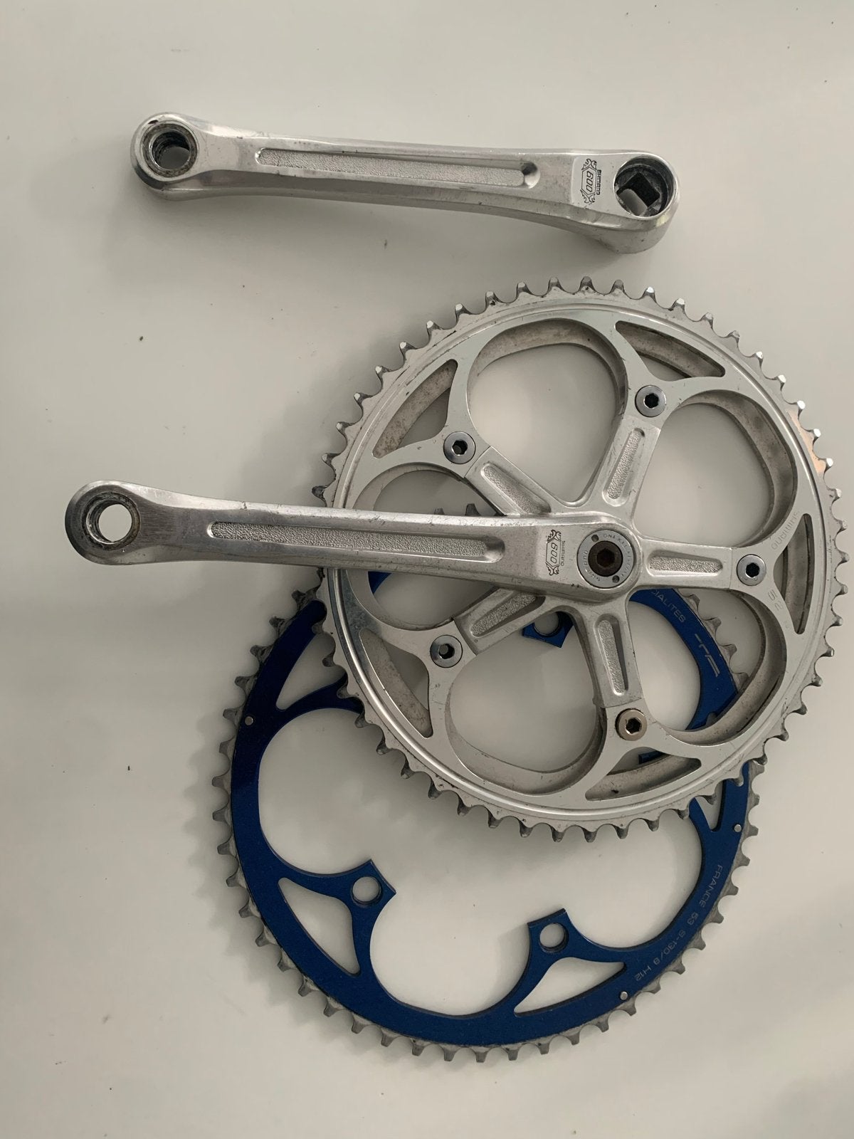 Retro Shimano 600 crankstel met extra voorblad, Fietsen en Brommers, Crankstel of Pedalen, Gebruikt, Ophalen of Verzenden, Aluminium
