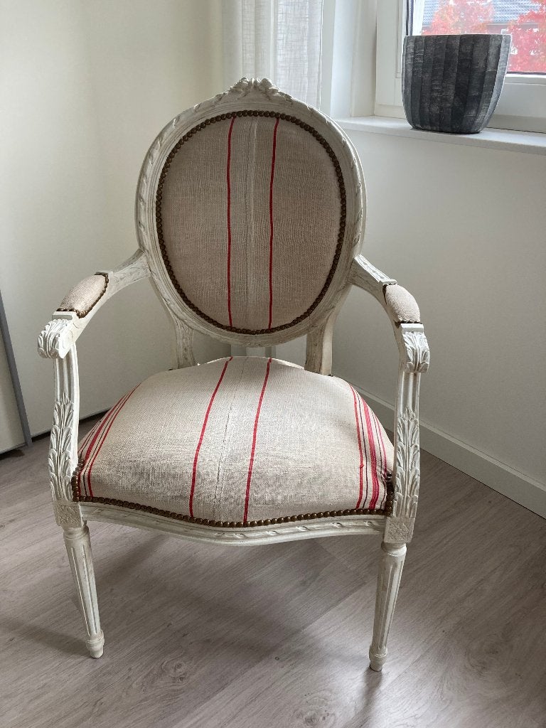 Stoel brocante medaillon, Ophalen, Gebruikt, Wit, Stof