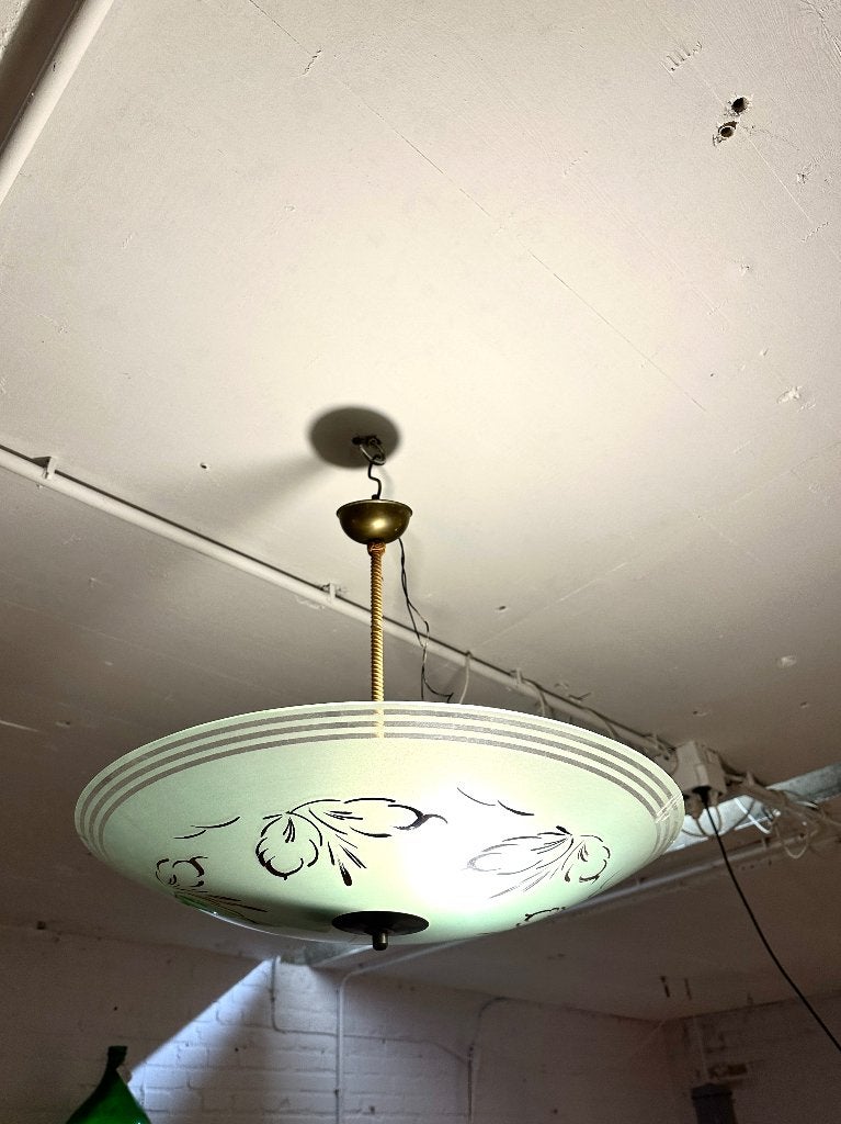 Art deco hanglamp, vintage schaallamp geëtst glas, Ophalen