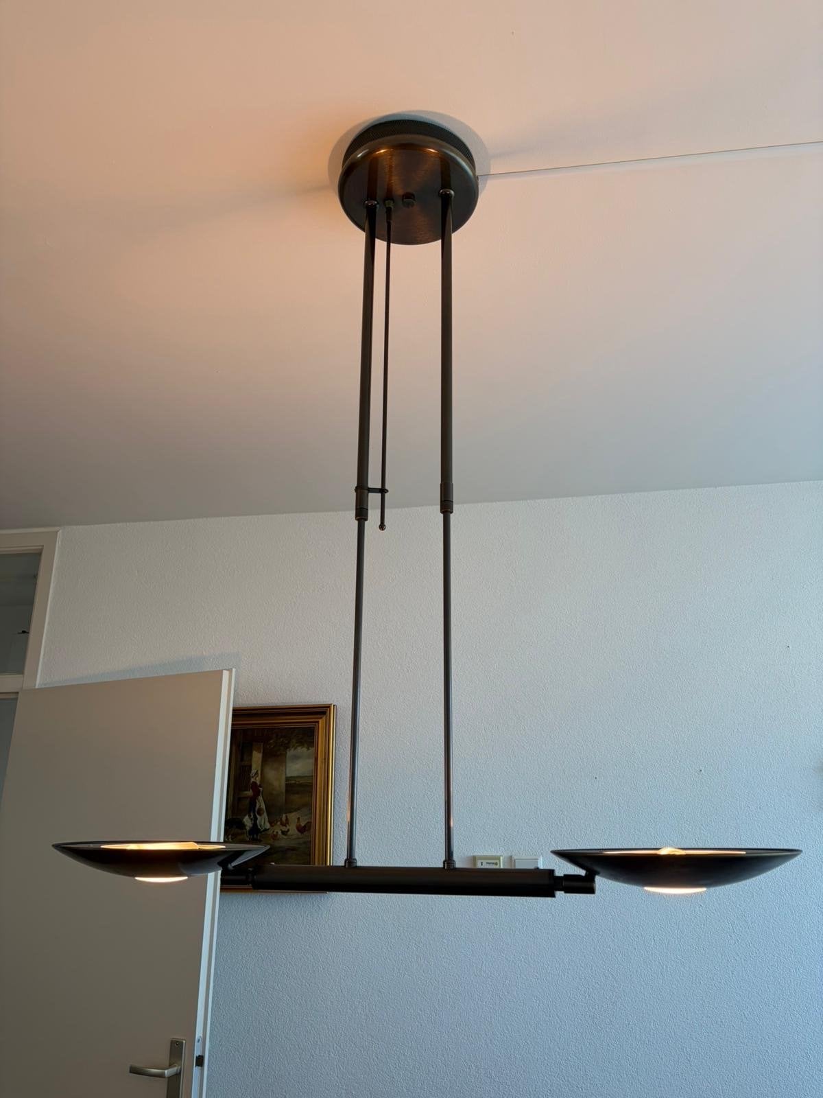 Moderne hanglamp met twee schalen - Brons, Ophalen, Zo goed als nieuw, Metaal, Overige fittingen