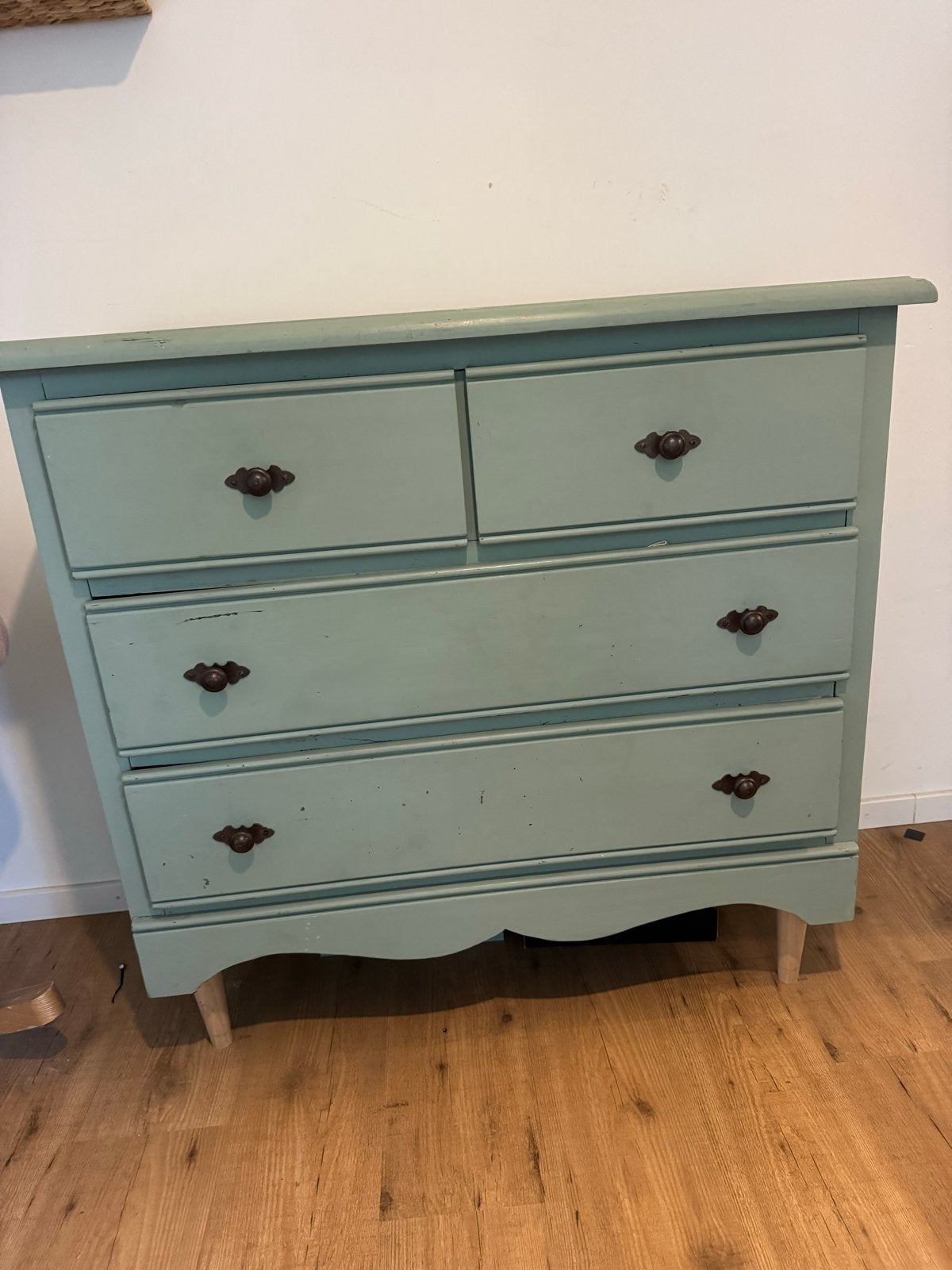Vintage commode/kastje in mintgroen, Ophalen, Gebruikt, 50 tot 70 cm, 75 tot 100 cm