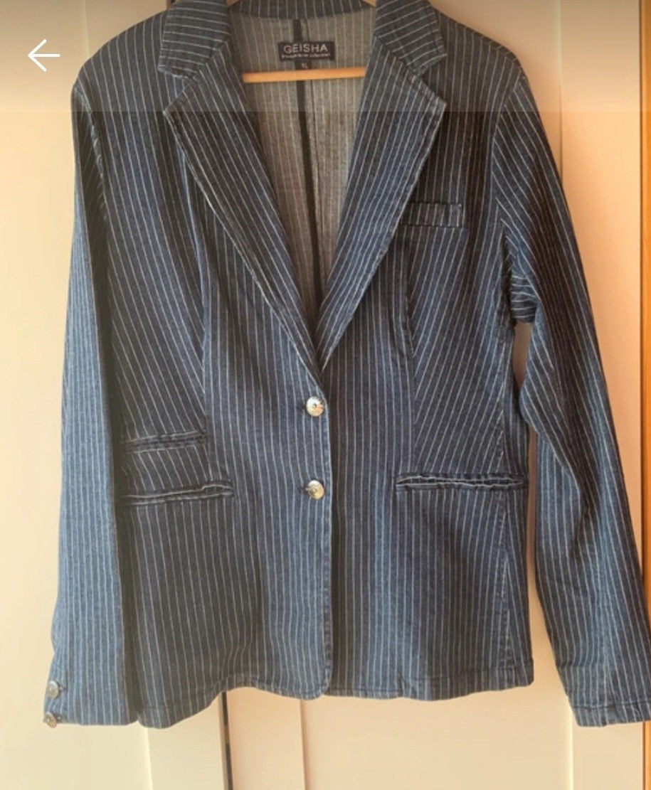 Geisha spijkerjasje met krijtstreep - Maat XL, Kleding | Dames, Jasjes, Kostuums en Pakken, Blauw, GEISHA, Maat 46/48 (XL) of groter