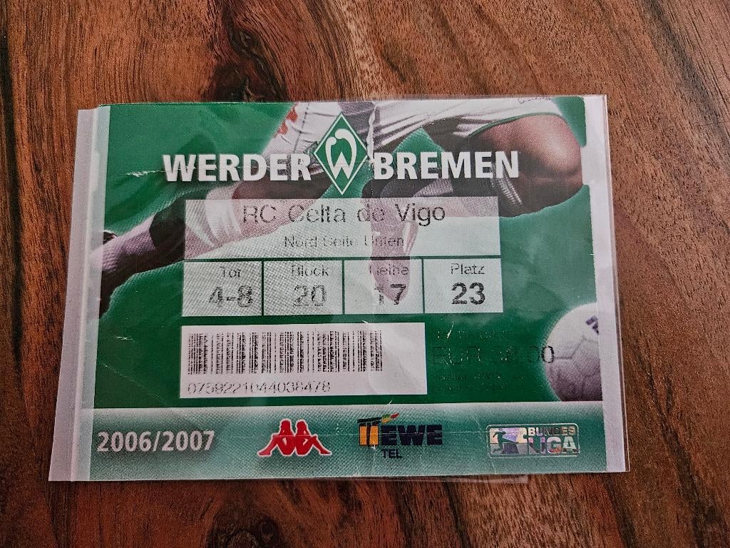 ⚽ Ticket Uefa-Cup Werder Bremen - Celta de Vigo 2006-2007 ⚽, Verzamelen, Sportartikelen en Voetbal, Verzenden, Zo goed als nieuw