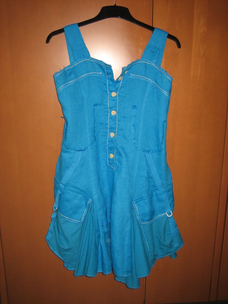 Zwierig turquoise zuiver linnen jurkje, maat 36-38 snazzeys, Maat 38/40 (M), Nieuw, Onder de knie, Verzenden