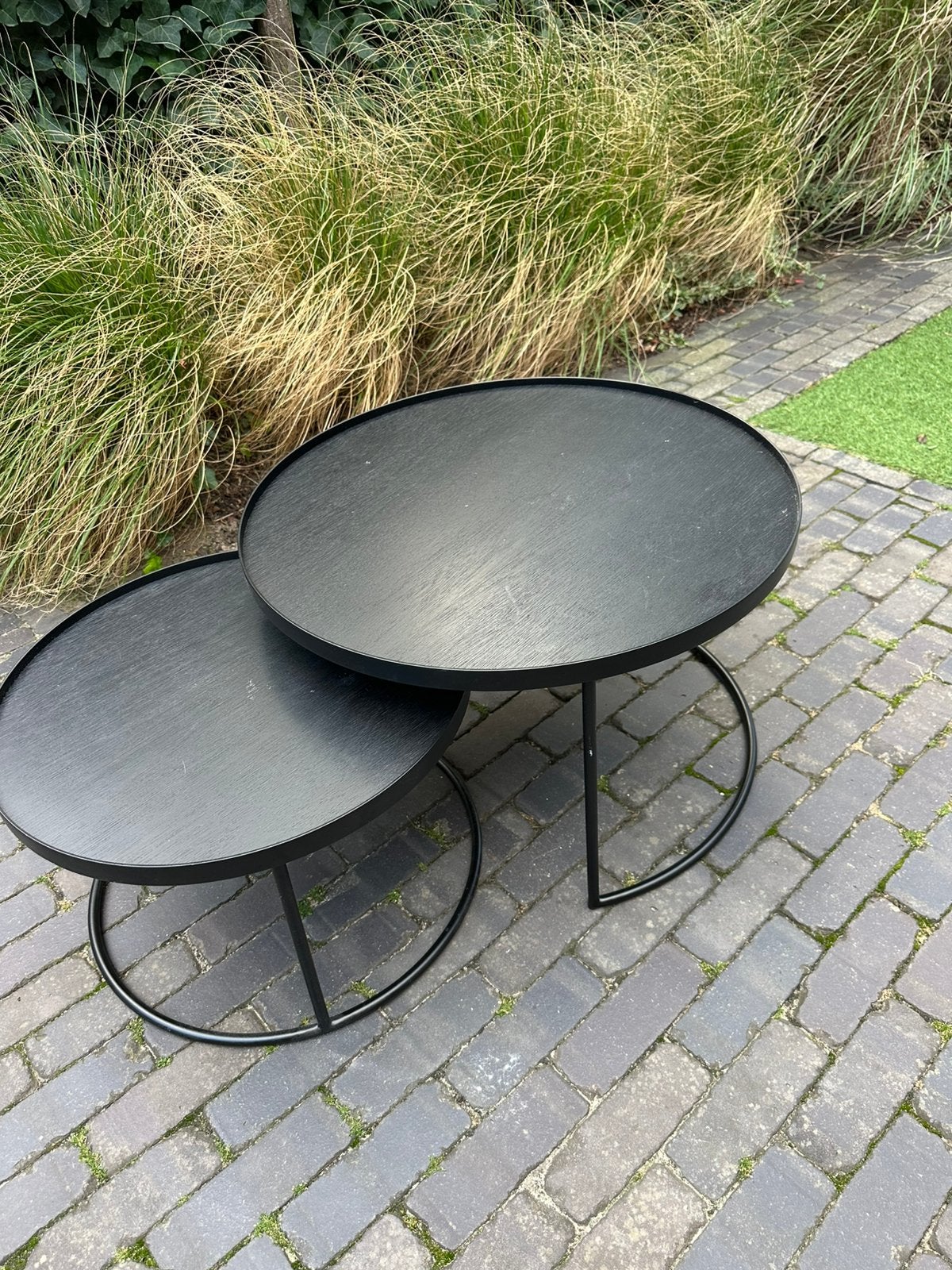 Ethnicraft salontafel set zwart hout, Huis en Inrichting, Tafels | Salontafels, Ophalen, Zo goed als nieuw, Rond, 50 tot 100 cm