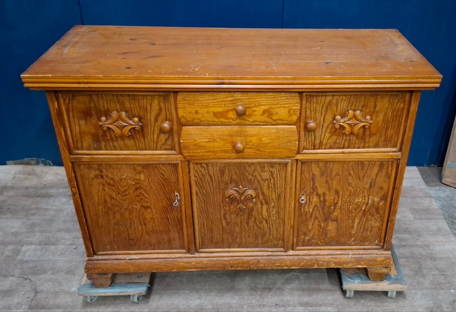 Vintage oud grenen dressoir, Ophalen, Gebruikt, 100 tot 150 cm, 100 tot 150 cm