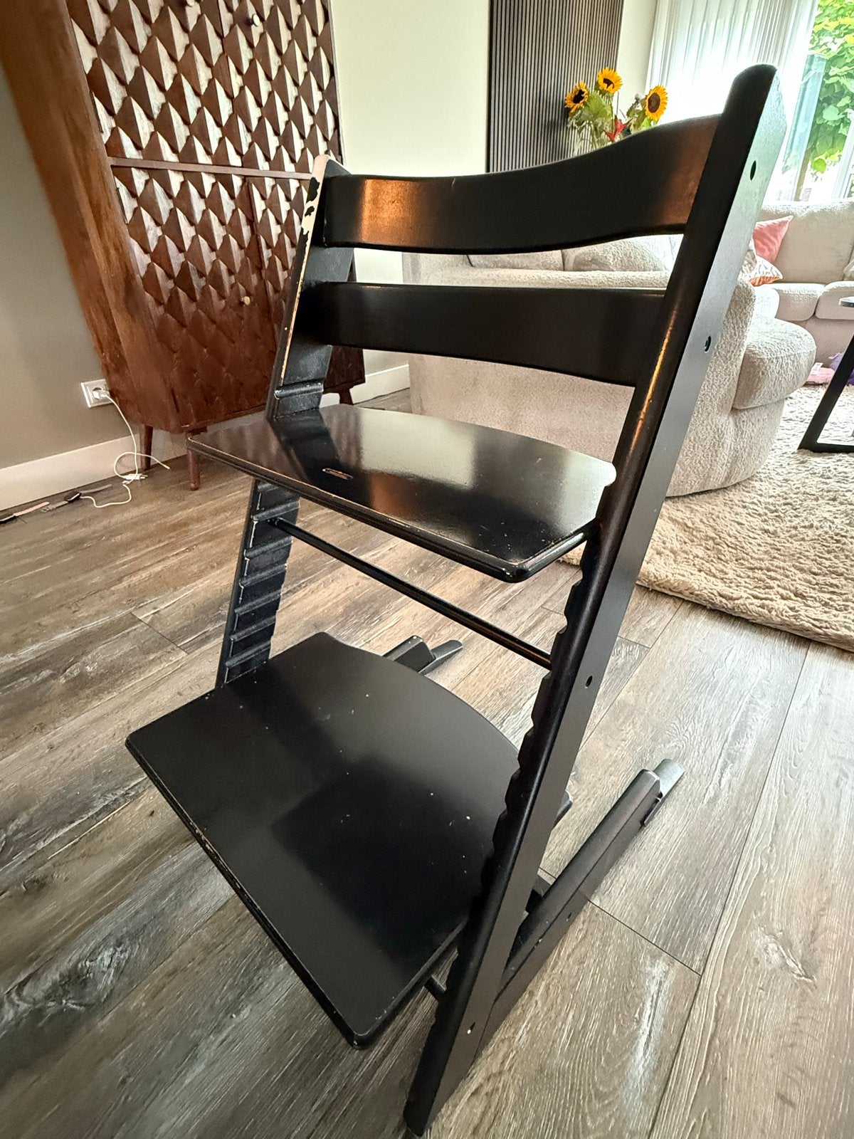 Stokke Tripp Trapp meegroeistoel - Zwart, Kinderen en Baby's, Kinderstoelen, Ophalen, Gebruikt, Meegroeistoel, Aanschuifbaar