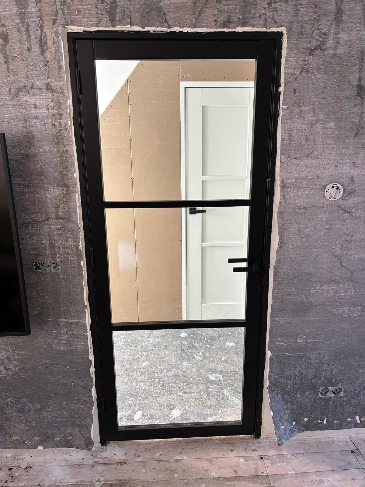 Zwarte houten stompe deur, Doe-het-zelf en Verbouw, Deuren en Horren, Ophalen, Binnendeur, 200 tot 215 cm, Glas