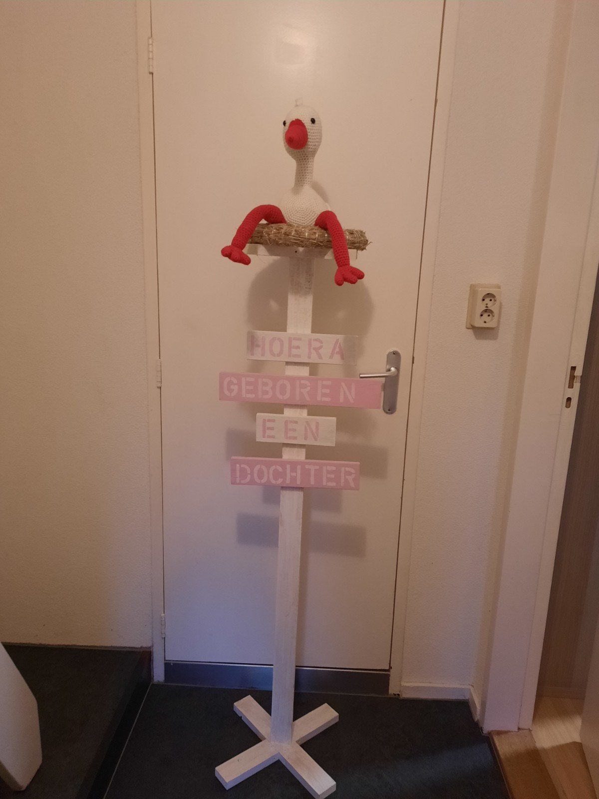 Geboortepaal met gehaakte ooievaar, Kinderen en Baby's, Ophalen of Verzenden, Nieuw