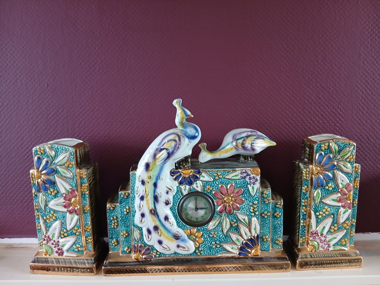 Art Deco Schouwklok met Pauwen - Made in Belgium, Ophalen of Verzenden