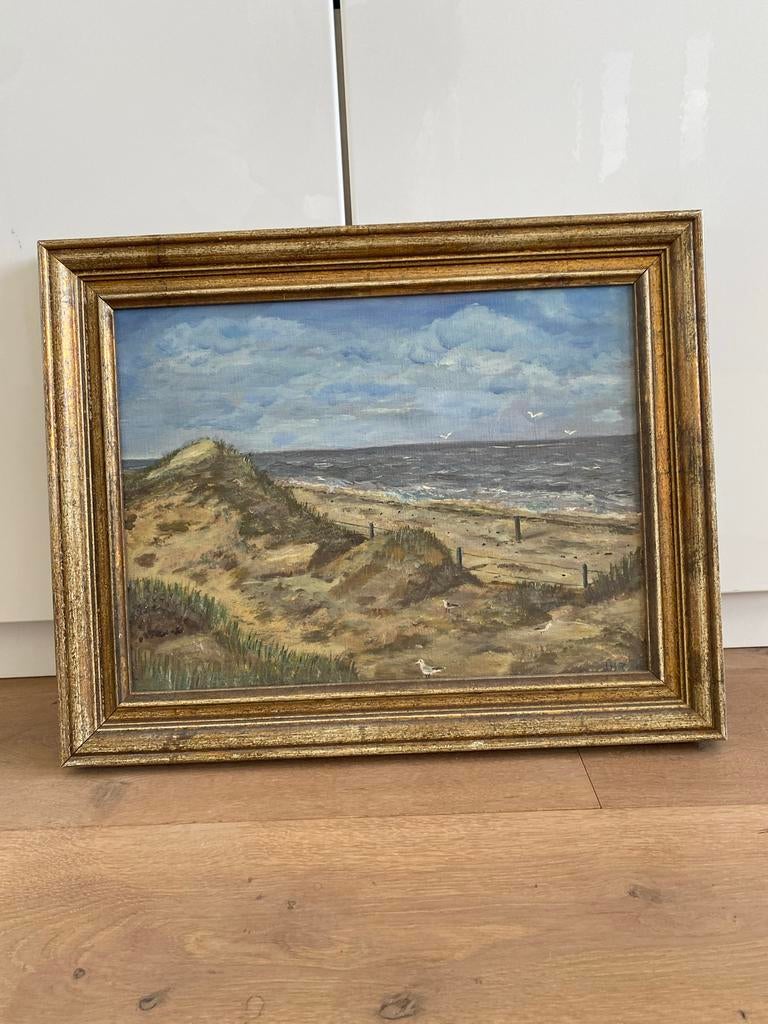 Schilderij met duinlandschap en gouden lijst, Antiek en Kunst, Ophalen of Verzenden