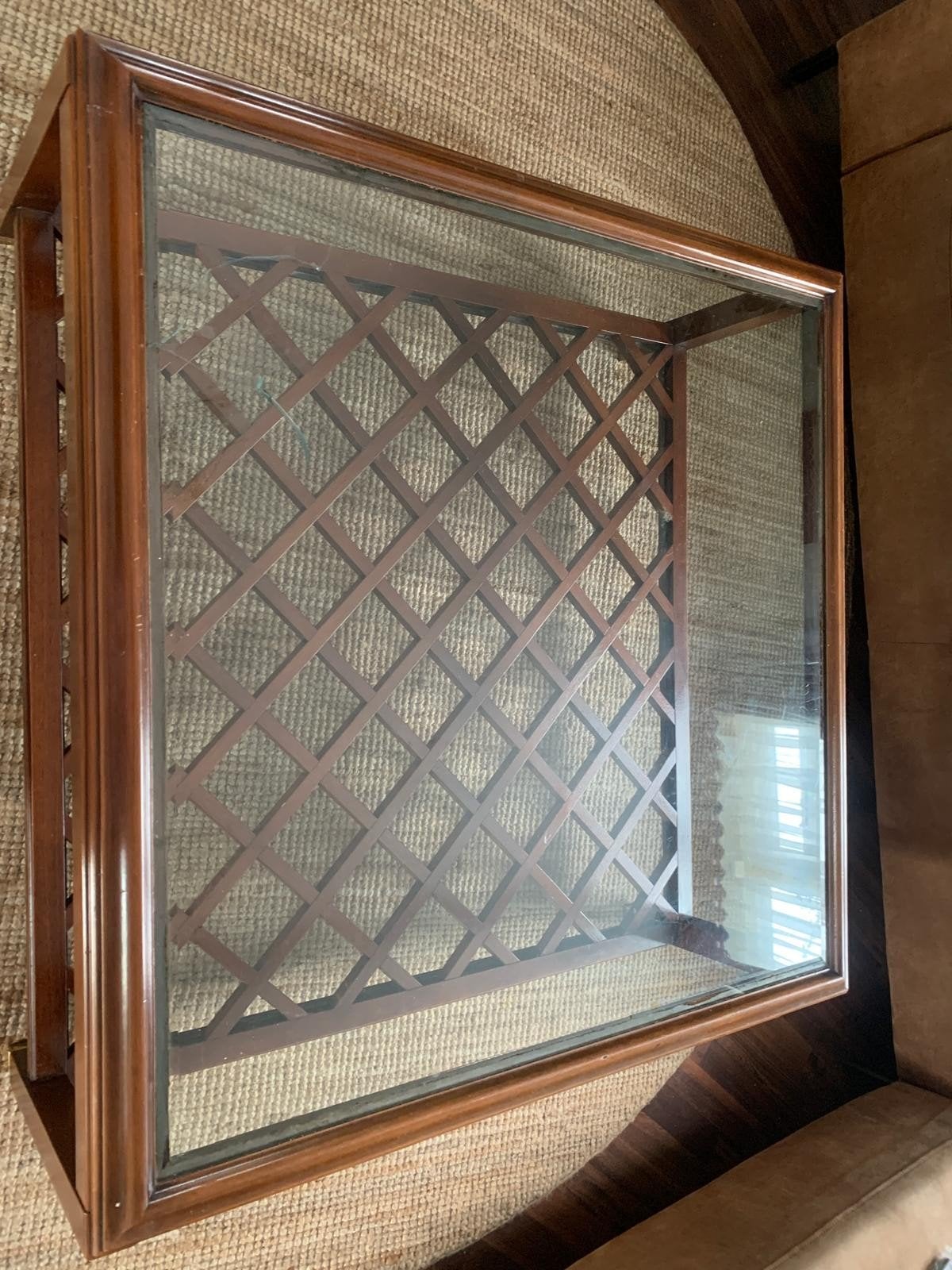 Vierkante salon tafel 105 x 105 cm met glasplaat, Huis en Inrichting, Ophalen, Gebruikt, Vierkant, Overige houtsoorten