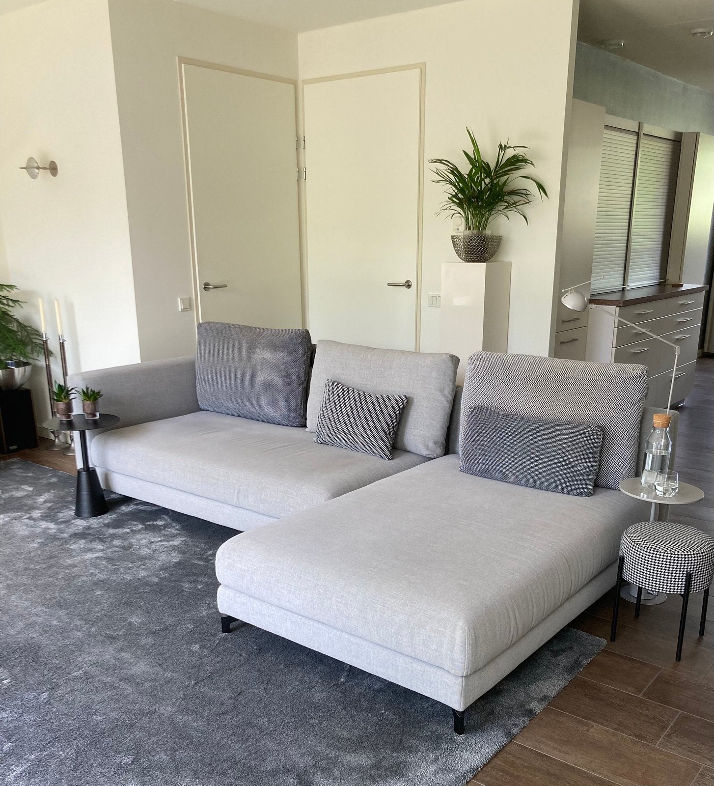 Rolf Benz Nuvola driezitsbank met loungebank lichtgrijs, Ophalen, Zo goed als nieuw, Vierpersoons of meer, Stof