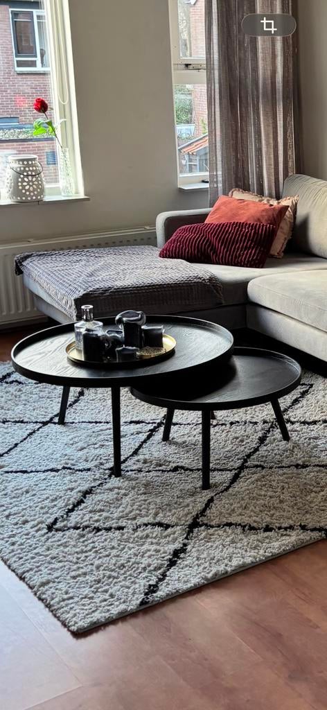 Set van 2 WOOOD Karwei bijzettafels - Zwart, prima staat, Ophalen of Verzenden, Gebruikt, Rond, Hout
