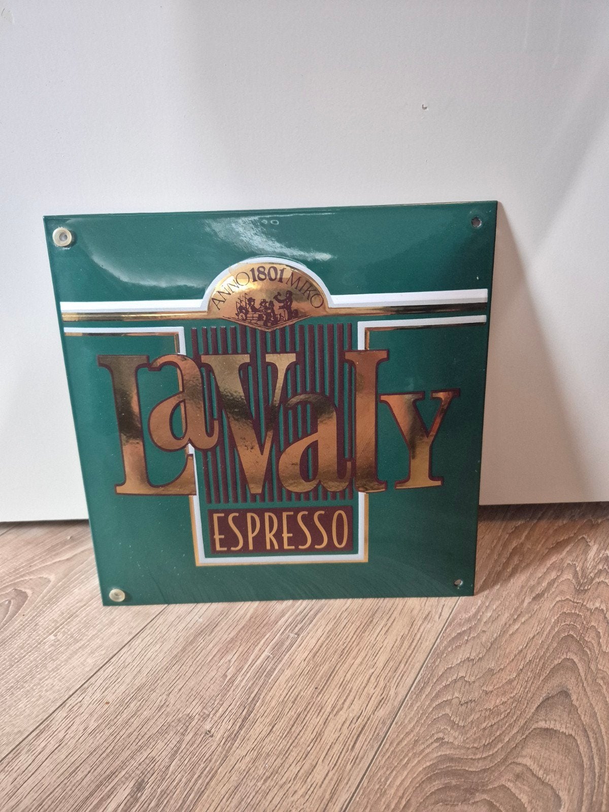 Vintage Emaille Reclamebord: LaValy Espresso (Miko), Ophalen of Verzenden, Gebruikt, Reclamebord