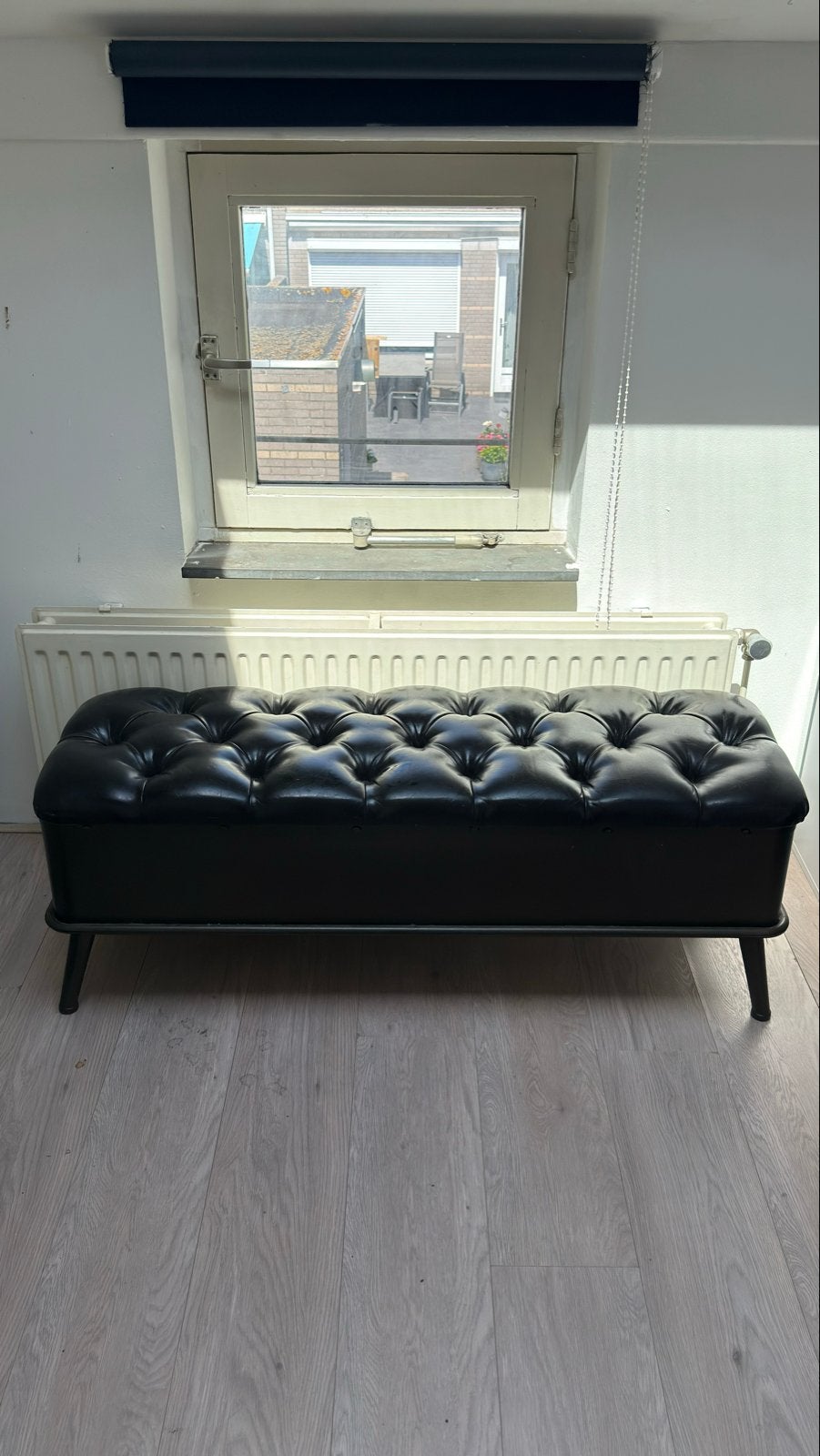 Zwarte gestoffeerde bank met opbergruimte 120x40x45 cm, Huis en Inrichting, Banken | Voetenbanken en Poefen, Gebruikt, Minder dan 50 cm