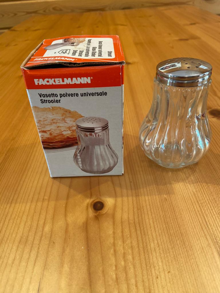 Suikerpot suikerstrooier merk Fackelmann 10 cm, Ophalen of Verzenden, Nieuw, Glas, Overige merken