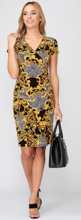 Joseph Ribkoff elegant zwart/gele stretch jurk mt 44, Kleding | Dames, Jurken, Overige kleuren, Verzenden, ., Maat 42/44 (L)