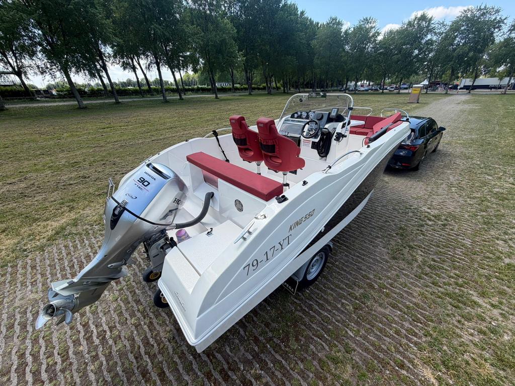 King 550 met Honda 90 pk buitenboordmotor en Biminitop, Ophalen, Overige merken, Viertaktmotor, 70 tot 120 pk
