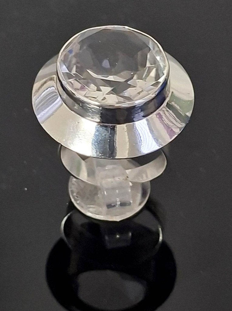 Finse Modernist Erik Granit Sterling Zilver Bergkristal Ring, Ophalen of Verzenden, Zilver, Ring, Met edelsteen